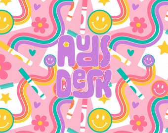 Colorful Marker Seamless Pattern, Rainbow Smiley Fabric (Digital Download)