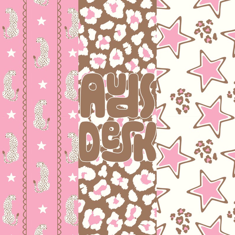 Pink Leopard Pattern Preppy Preppy Leopard Seamless Pattern, Set of 3, Chocolate Brown and Pink ...