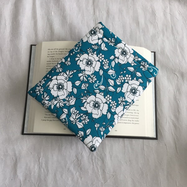 Teal Flowers Book Sleeve, Durable Protectice Cozy, Minimalist Floral Style, with Pocket