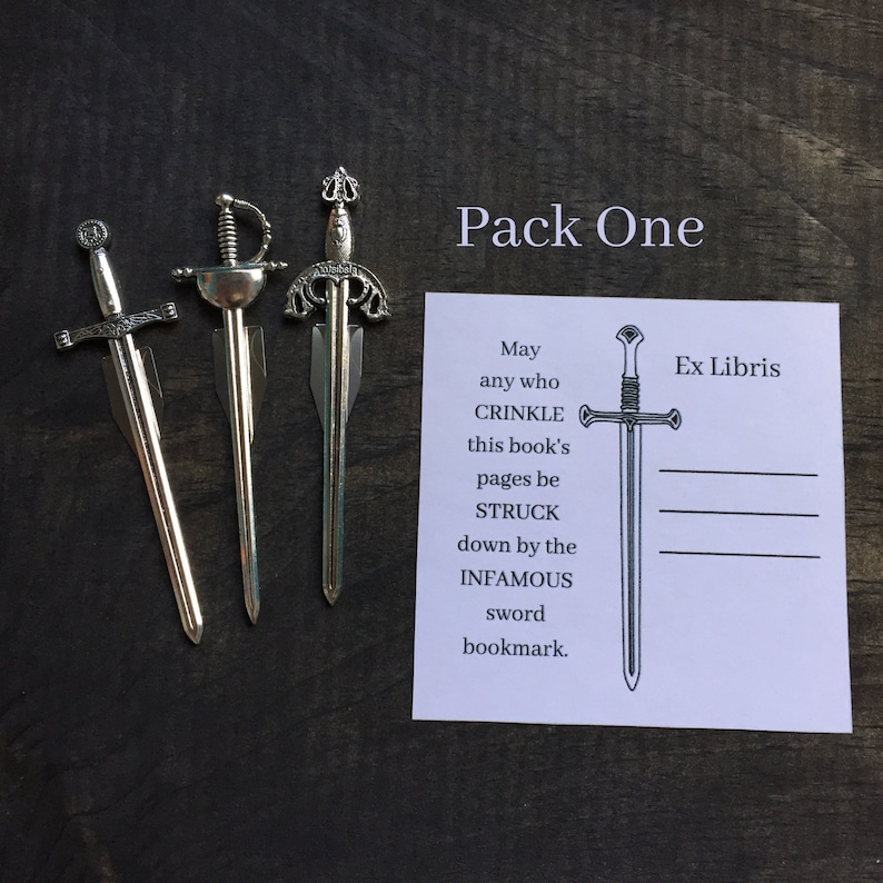 Sword Bookmarks with Clip, Fun Book Dart, Sword Bookplates, Pack of Three or Four Pack One SILVER