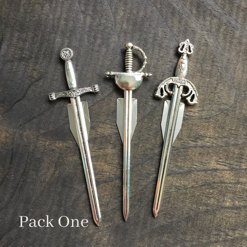 Sword Bookmarks with Clip Fun Book Dart Sword Bookplates Pack One SILVER