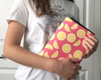 Pink Lemons Padded Book Sleeve, Summer Themed, Strawberry Lemonade, Beach Reading Accessory