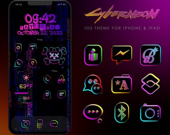 Cyberpunk iOS Theme, iOS Icons, Android Icon Pack, Neon App Icon Set iOS Theme Transparent Icons, iOS 17 Icons 3D Icons, iPhone Icons