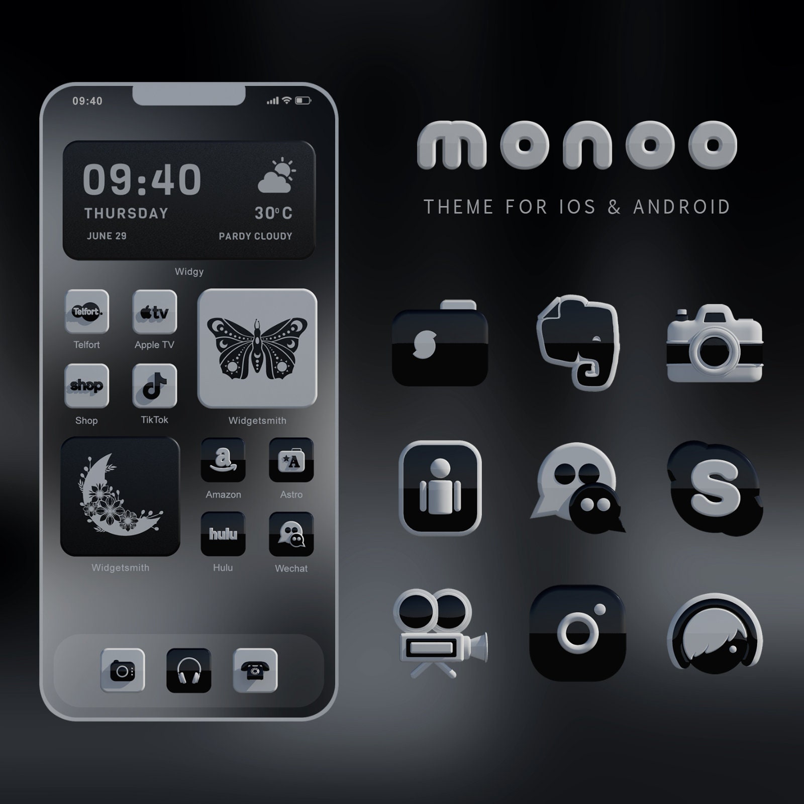 Black & White App Icons, Black Icons White icons App Icon Set Iphone Theme, Celestial, Panda, IOS Theme Android Icons, Transparent icons
