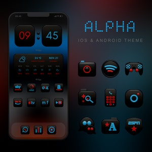 ALPHA Theme: Black Red Blue App Icon Set, Wallpapers & Widgets