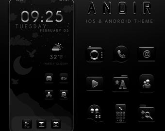 ANOIR Black Silver App Icons - iOS & Android Theme (2000+ Icons, 20 Wallpapers, Widgets)