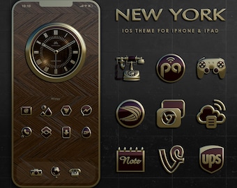 New York Gold App Icon, iOS Theme, Android Icon Pack, 25 Wallpapers, 2000+ Icons, 2000+ Transparent Icons, 3D App Icons, Aesthetic Icons