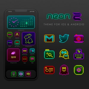 Neon Icons, Neon Theme, iOS App Icons, iPhone Icons iOS Theme Pack, iOS 16 Icons Transparent icons, Android Icons Theme iOS Icons Wallpaper