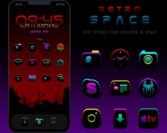 Retro Space iOS Theme: Black App Icons & Widgets