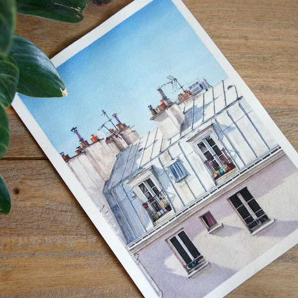 Toits de Paris - Aquarelle d'une façade parisienne