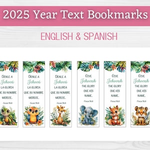 8 Marcadores de texto del año 2025 de JW Descarga digital Inglés y español / Salmo 96:8 Regalo de JW / 8 diseños / Tamaños Carta y A4 de EE. UU.