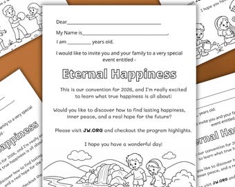 JW 2026-conventie 'Eeuwig geluk'-uitnodigingsbriefpapier voor kinderen (digitale download)