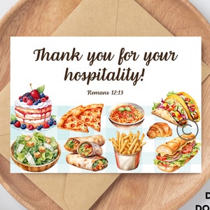 Cartão JW imprimível com Romanos 12:13 Perfeito para mostrar apreciação pela hospitalidade Download digital em inglês e espanhol