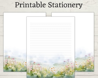 JW Floral Letter Writing Stationery Paper, Lined and Blank Paper, Instant Digital Download, A4 &  8.5 x 11 Size