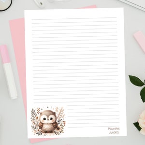 JW Brief Briefpapier, Eulen Printable Briefpapier, liniert und blanko, sofortiger digitaler Download, A4 & 8,5 x 11 Größe