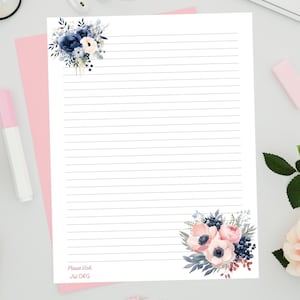 JW Letter Writing Stationery, carta da lettere stampabile floreale, carta a righe e bianca, download digitale istantaneo, formato A4 e 8,5 x 11