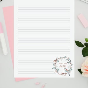 JW Letter Writing Stationery, Sparrow Bird Printable Writing Paper, Lined and Blank Paper, Instant Digital Download, A4 &  8.5 x 11 Size