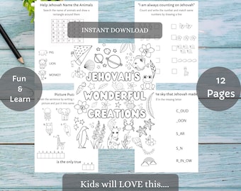 Jehovah's Creations Fun Activity Booklet (Ages 3-6), JW Printables for Kids, Family Worship, Meeting Activity Sheet, Instant Download