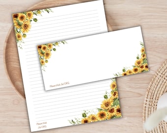 Floral JW Stationery Paper, Lined & Blank, Watercolor sunflower Design (Digital Download)