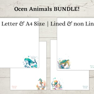 Animais do Oceano - Pacote de Cartas TJ | Papel de Carta para Imprimir | Suprimentos do Ministério | Folhas de Escrita | A4 | Carta dos EUA | Download Digital