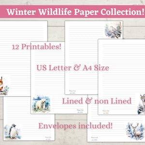 Paquete de papelería JW Winter Wildlife con papel para escribir cartas de animales imprimible, tamaño A4 y carta de EE. UU., descarga digital, sobre incluido