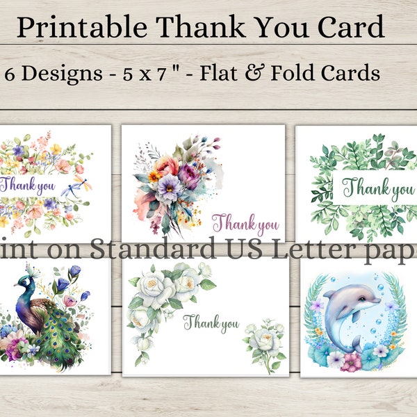 Thank You Cards 6 Unique Watercolor Designs , Instant Download, JW Gift, Printable Greetings Cards, Digital Card, Thank you Note, Label, Tag