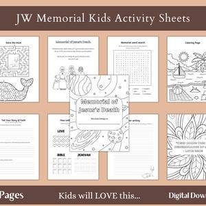 Folleto imprimible de hojas de trabajo para niños en memoria de JW 2025, folleto imprimible de JW para el culto familiar en memoria de los niños, descarga instantánea
