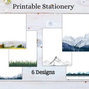 JW Brief Brief Schreiben Bundle, Berg & Wald druckbares Briefpapier, A4 und US Letter Format, digitaler Download, natürliches gefüttertes und leeres Papier