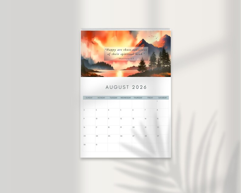 2026 JW Calendar Printable | Watercolor Matthew 5:3 Scripture Planner ...