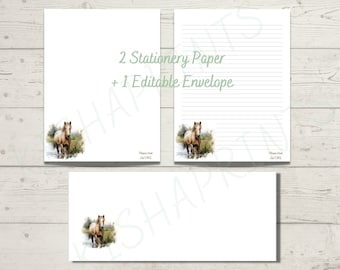 JW Letter Writing Stationery Horse Printable Writing Paper, Instant Digital Download, A4 & 8.5 x 11 Size