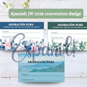 Spanish JW 2025 Convention Adoración Pura Badges, JW Convention Pure Worship Name Card, JW Printable, jw name badges, jw gifts