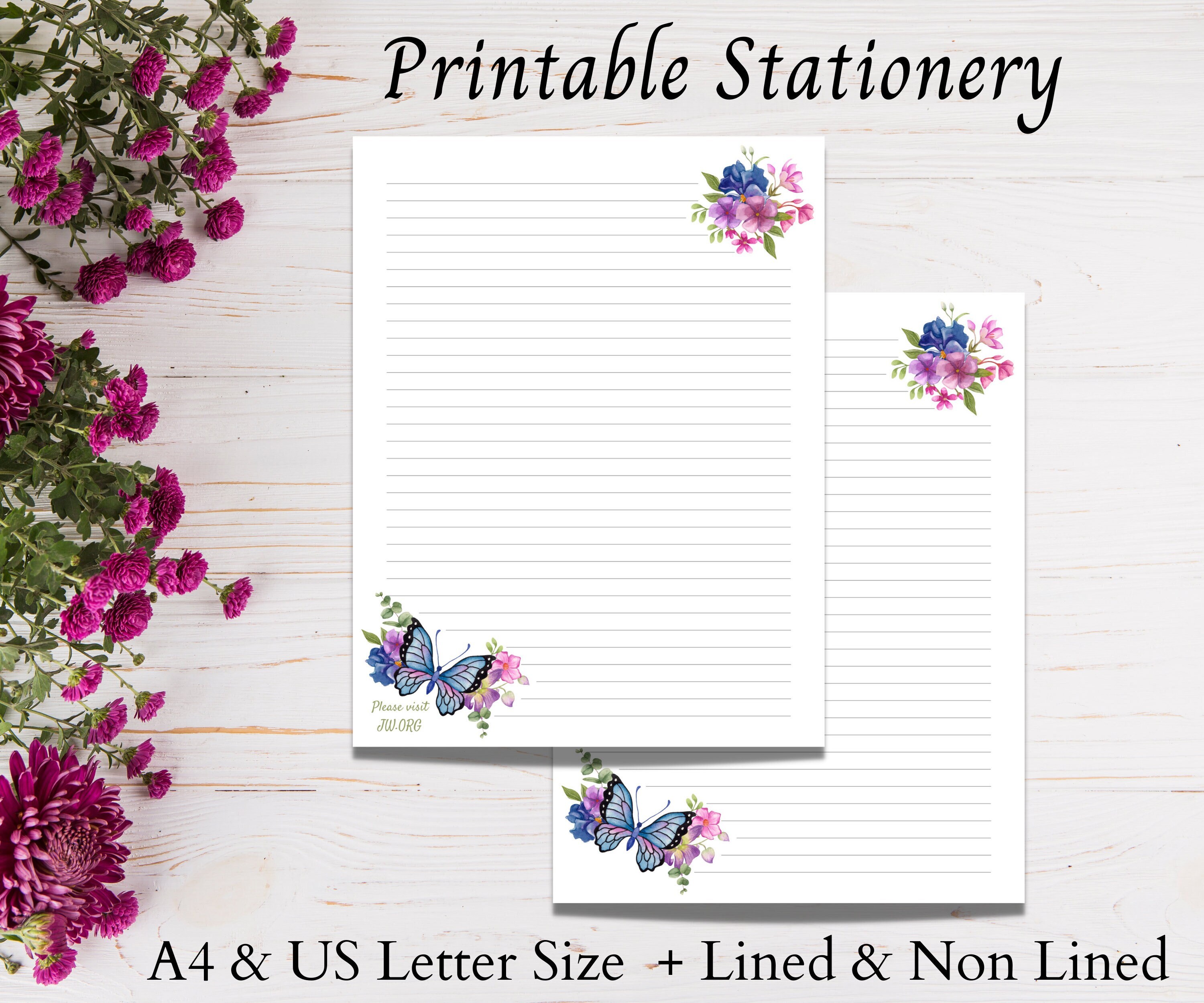 JW Letter Writing Stationery, Butterfly Printable Writing Paper, Line…