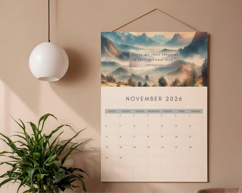 2026 JW Calendar Printable | Watercolor Matthew 5:3 Scripture Planner ...