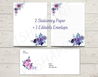 Letter Writing Stationery, Floral Printable Writing Paper, Lined and Blank Paper, Instant Digital Download, A4 & 8.5 x 11 Size