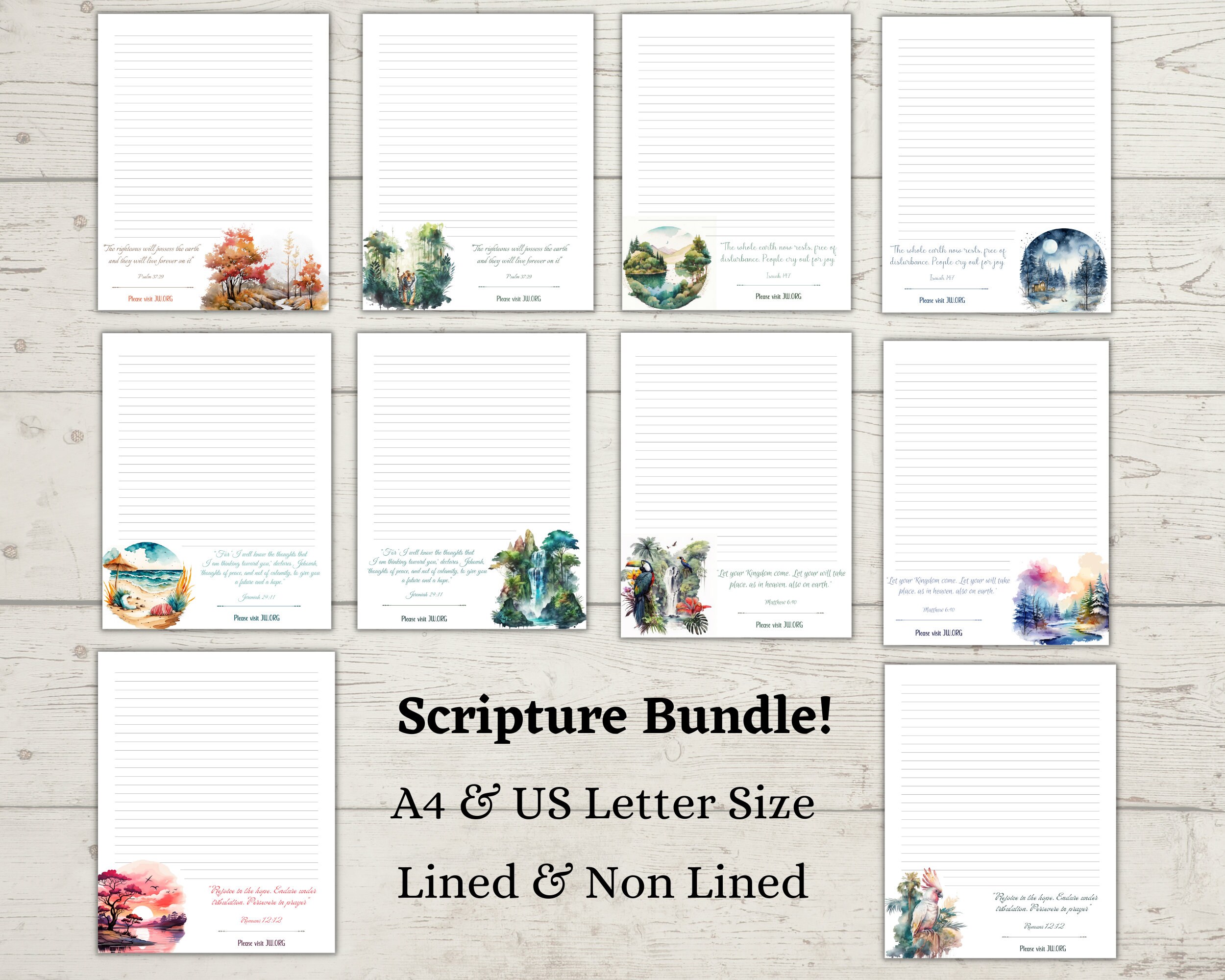 Numbered Scripture Writing Paper JW Letter Writing Paper – Watercolor Scripture, Printable Stationery ...