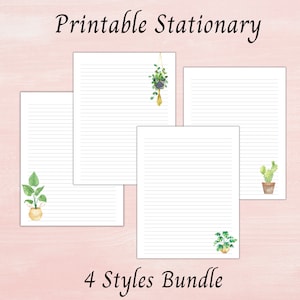 Papel de papelería imprimible JW Plant, papel de escritura botánico, descarga digital instantánea, A4 y carta, 8,5 x 11, papel rayado, papel sin forro