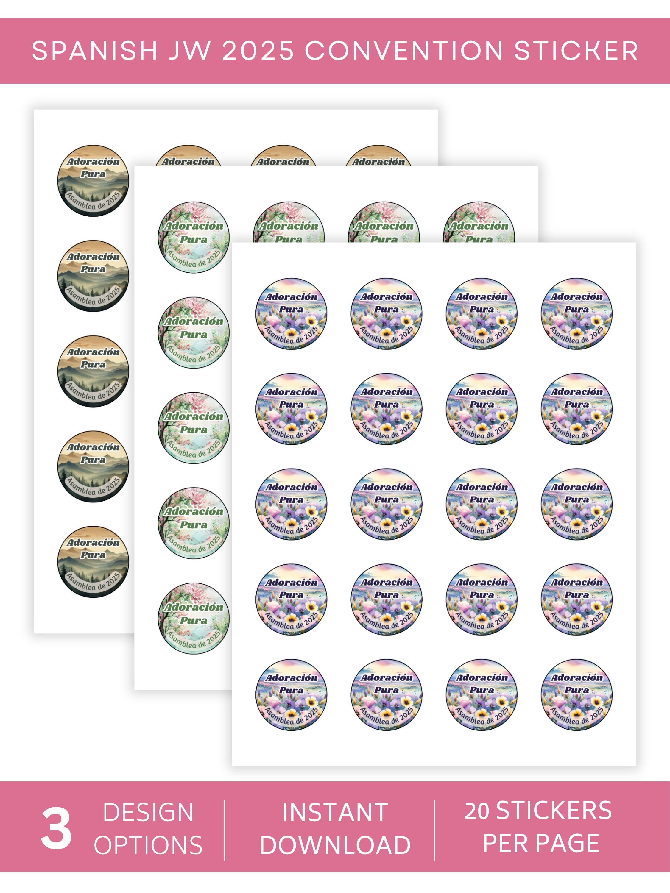 Spanish JW 2025 Convention Adoración Pura Envelope Sticker Labels Sheets INSTANT DOWNLOAD