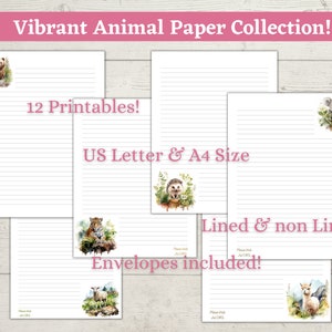 Paquete de papelería JW Wildlife con papel para escribir cartas de animales imprimible, tamaño A4 y carta de EE. UU., descarga digital, sobre incluido