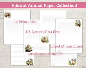 JW Wildlife Stationery Bundle with Printable Animal Letter Writing Paper, A4 & US Letter, Digital Download, Envelope Included