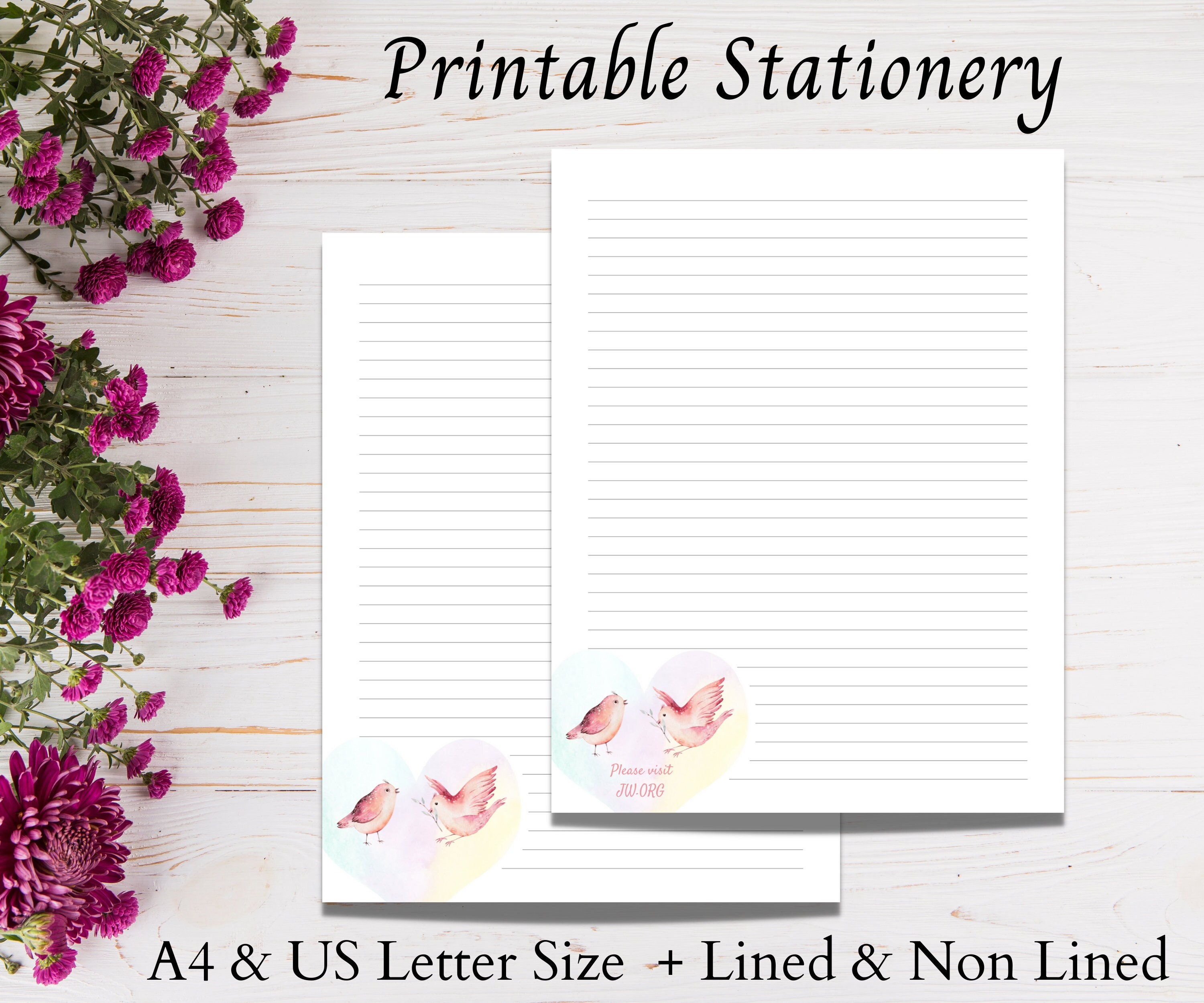 JW Letter Writing StationeryBirds Printable writing Paper Etsy España