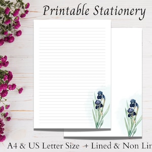 JW Letter Writing Stationery, Flower Printable Writing Paper, Lined and Blank Paper, Instant Digital Download, A4 &  8.5 x 11 Size, Floral