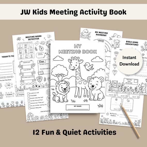 JW Kids Meeting Activity Book Printable, 12 Activity Pages PDF (Digital Download)