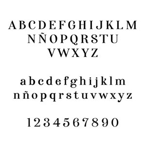 May include: A black and white image of the alphabet in uppercase and lowercase letters, including the letter &ntilde;, and the numbers 1 through 9.