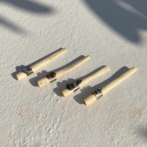 Hand-Carved Bone Cigarette Holders with Crystal Inlay | Moonstone & Labradorite