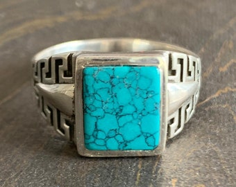 Bague Turquoise pour Homme, Bague en Argent Sterling Massif 925, Bague en Pierre Précieuse, Bague Turquoise, Bague En Pierre Bleue Chunky Wear, Bague Carrée, Bague Faite à la Main