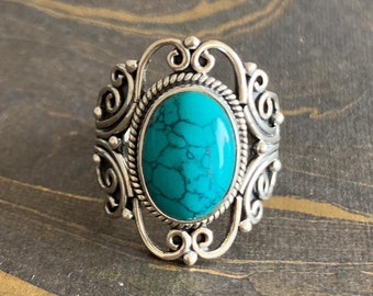 925 Sterling Silver, Natural Turquoise Gemstone Jewelry, Big Chunky Jewelry Silver Ring, Best Selling Jewelry, Blue Stone Turquoise Jewelry