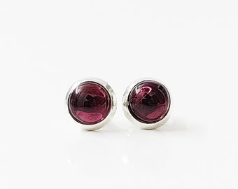 Round Garnet Stud Earrings, 925 Solid Sterling Silver Studs, Red Blood Color Garnet, Best Selling Jewelry On Esty, Christmas Sale, Handmade