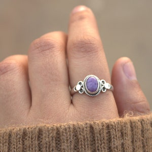 Charoite Gemstone 925 Sterling Silver Antique Ring, Boho silver jewelry, Best gift for wedding, Gemstone jewelry for valentines day