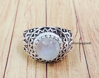 Blue Moonstone Fire Gemstone, 925 Sterling Silver, Solid Sterling Silver Jewelry, Big Chunky Ring, Handmade Ring, Traditional Jewelry