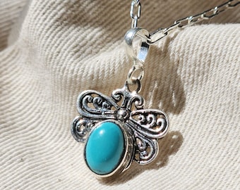 天然ターコイズバタフライペンダント、記念日ペンダント、925
